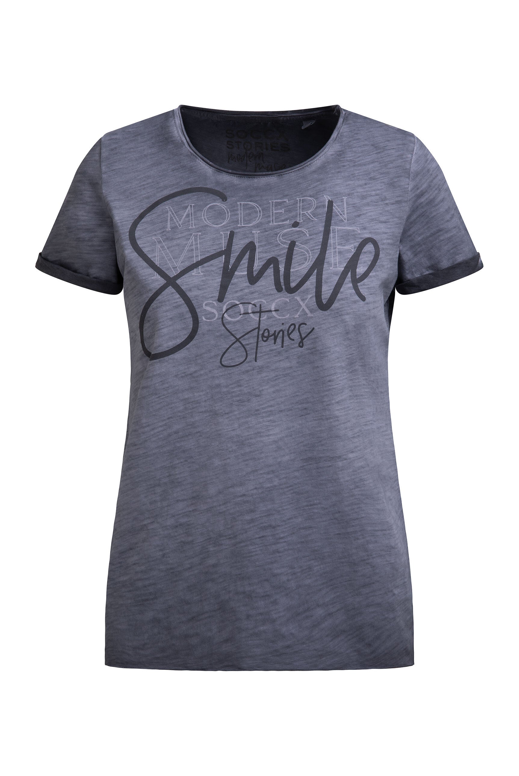 Postarzany T-shirt z okrągłym dekoltem i grafką