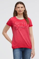 Postarzany T-shirt z okrągłym dekoltem i grafką