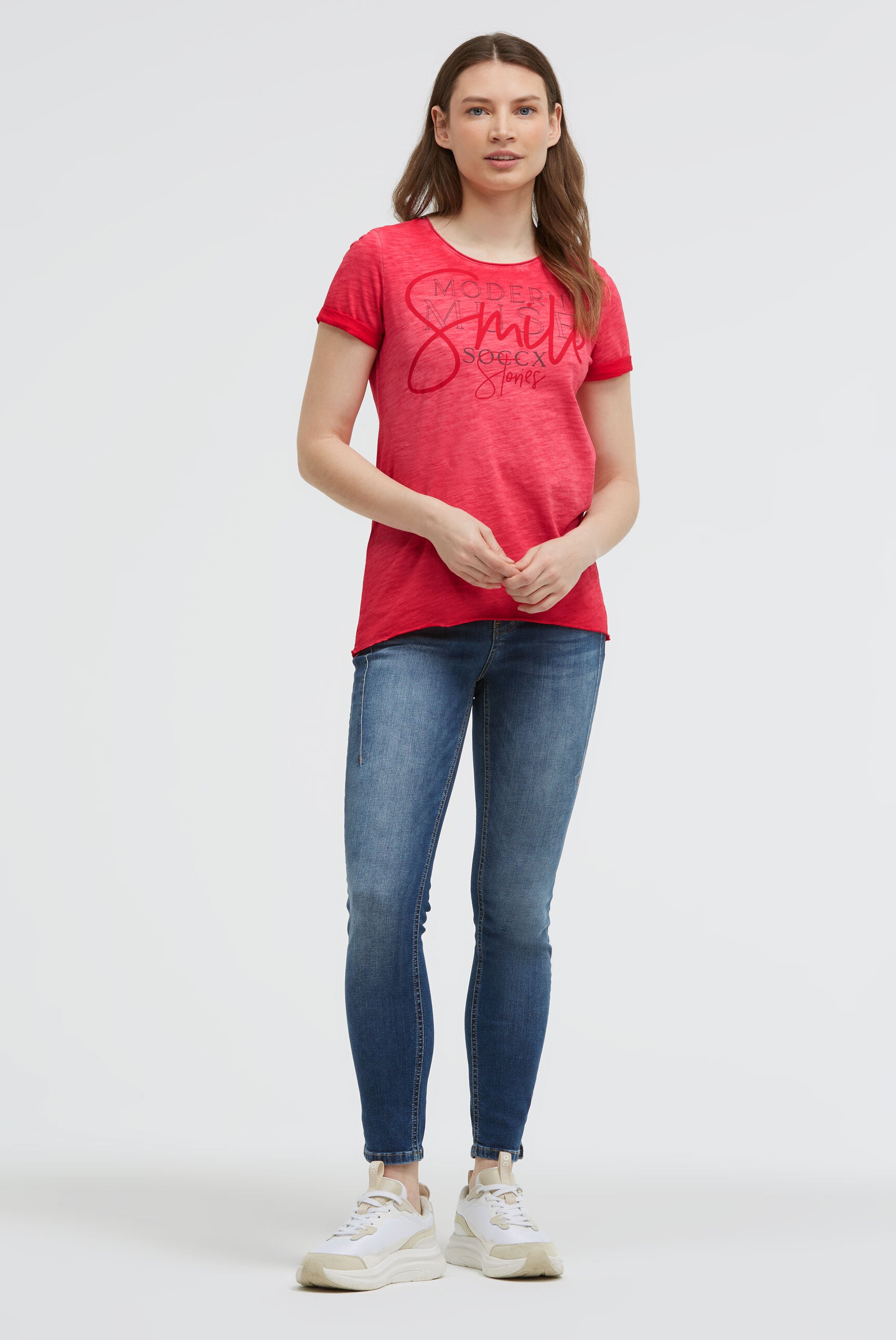 Postarzany T-shirt z okrągłym dekoltem i grafką