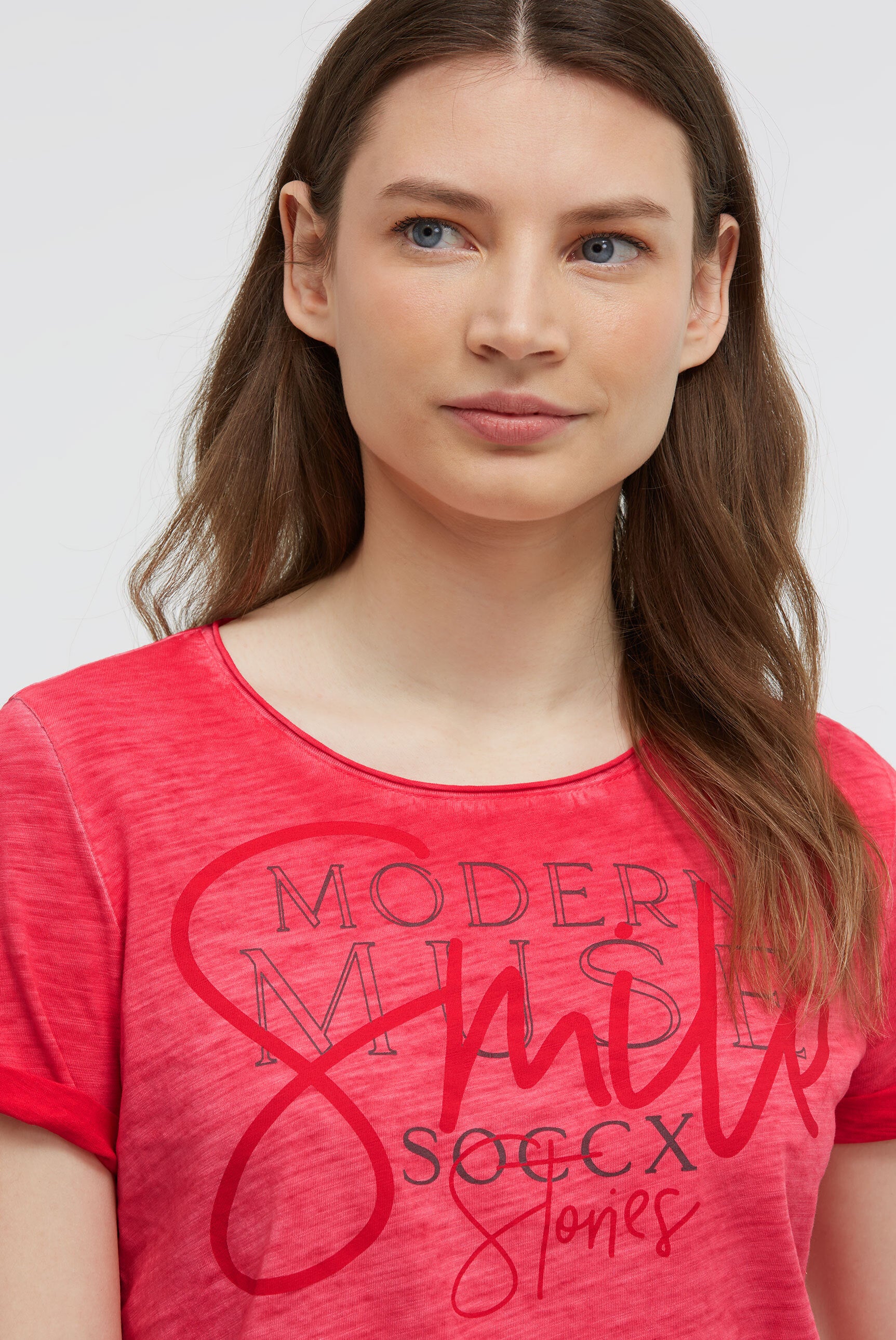 Postarzany T-shirt z okrągłym dekoltem i grafką - 4