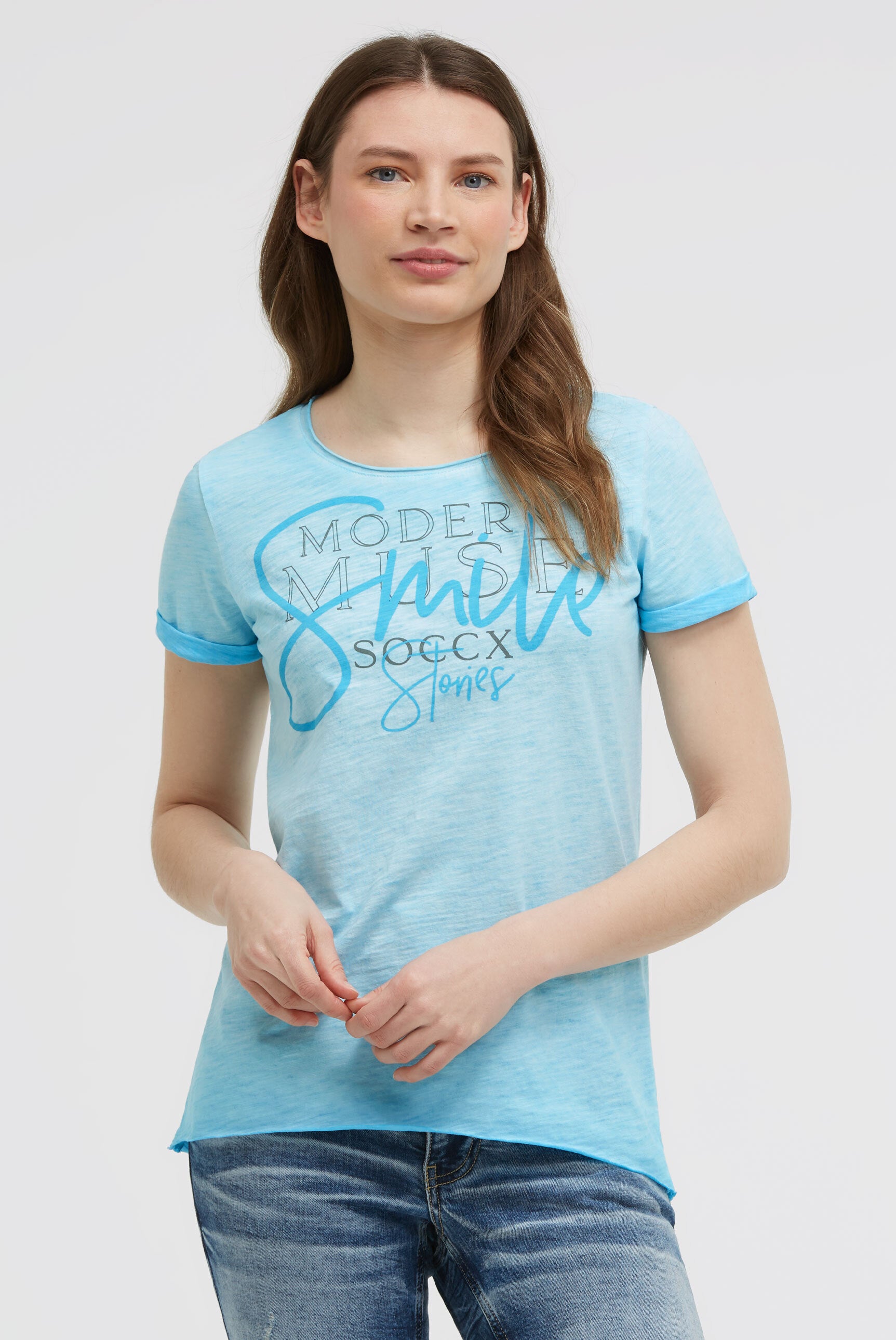 Postarzany T-shirt z okrągłym dekoltem i grafką
