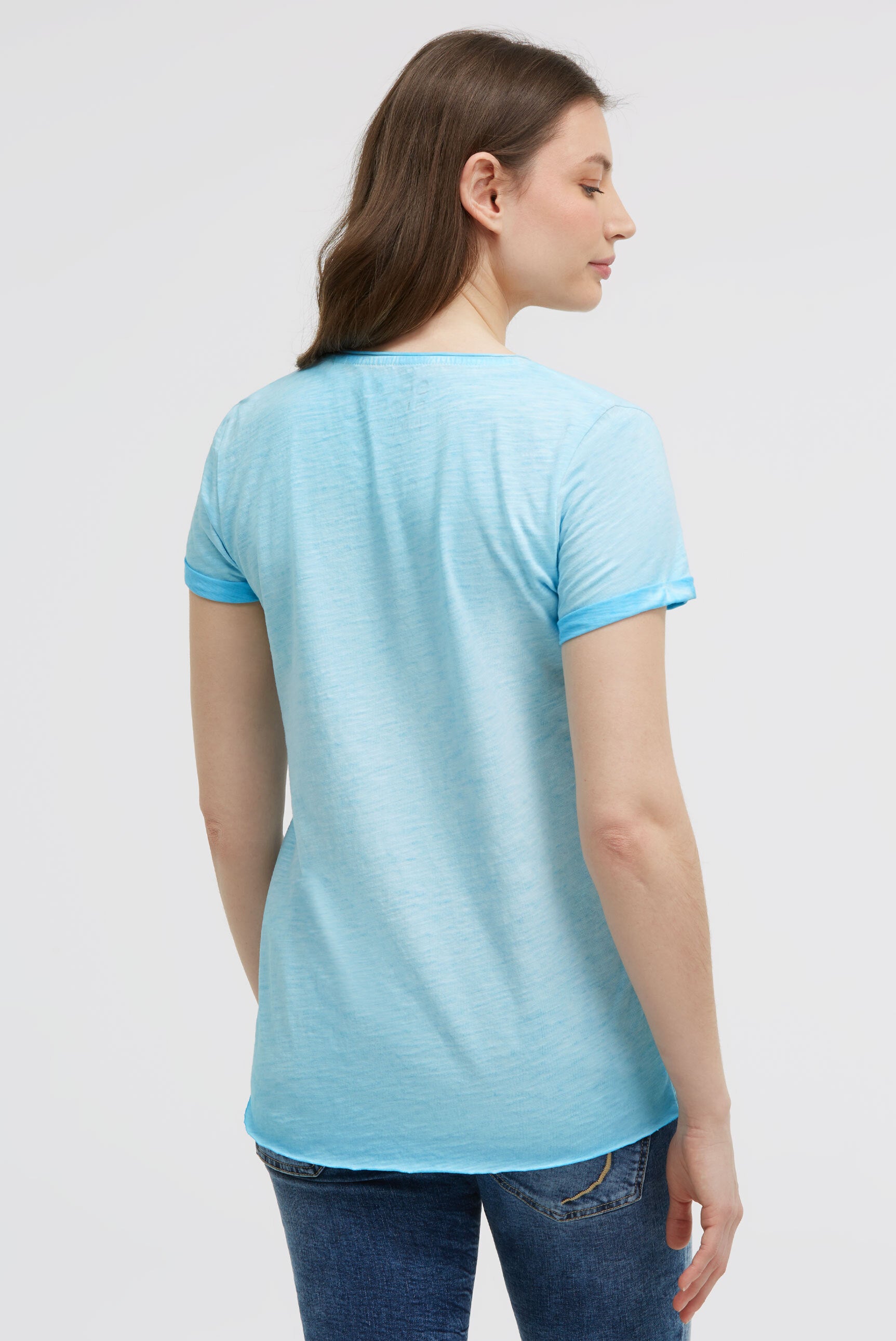 Postarzany T-shirt z okrągłym dekoltem i grafką