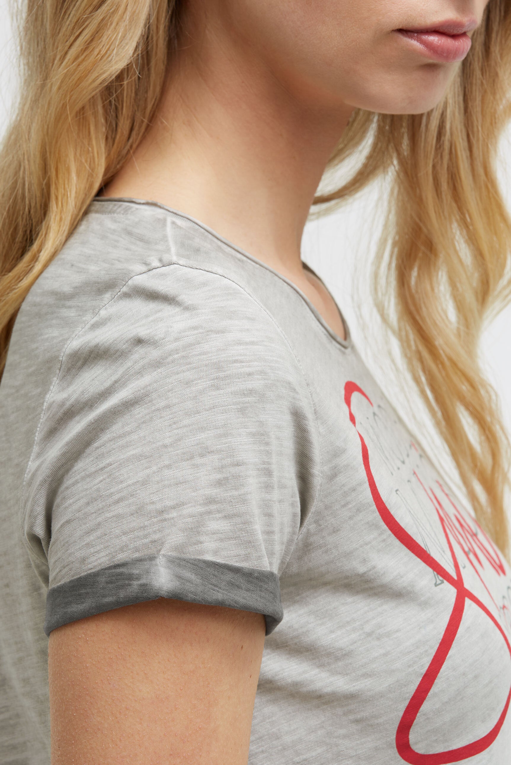 Postarzany T-shirt z okrągłym dekoltem i grafką - 6