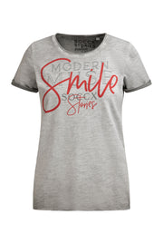 Postarzany T-shirt z okrągłym dekoltem i grafką