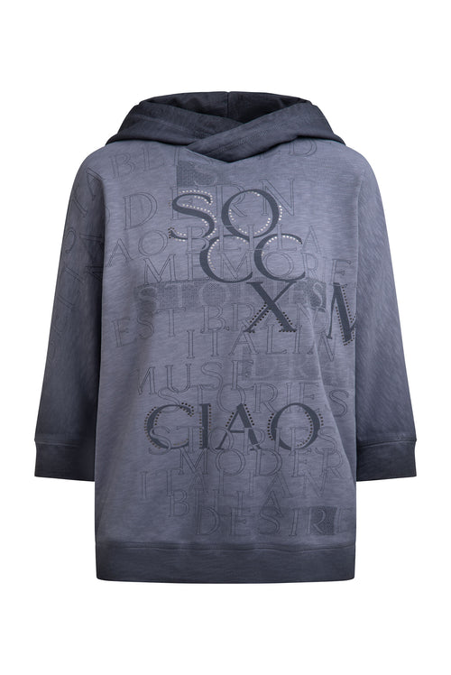 Hoodie mit 3/4-Arm und Wording Prints blue grey