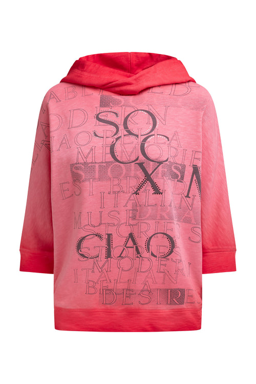 Hoodie mit 3/4-Arm und Wording Prints red orange