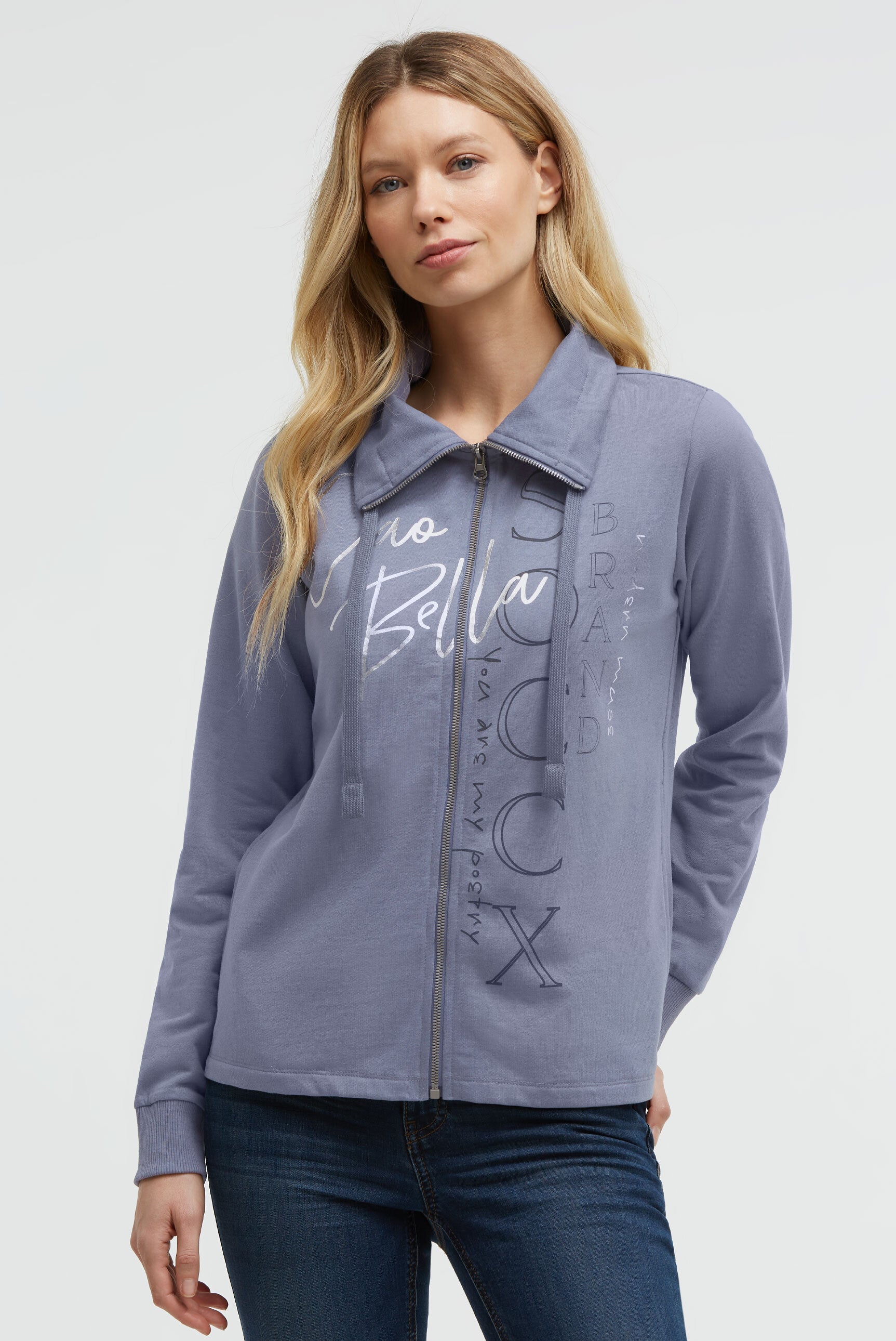 Bluza rozpinana z wysoką stójką i nadrukami foliowymi