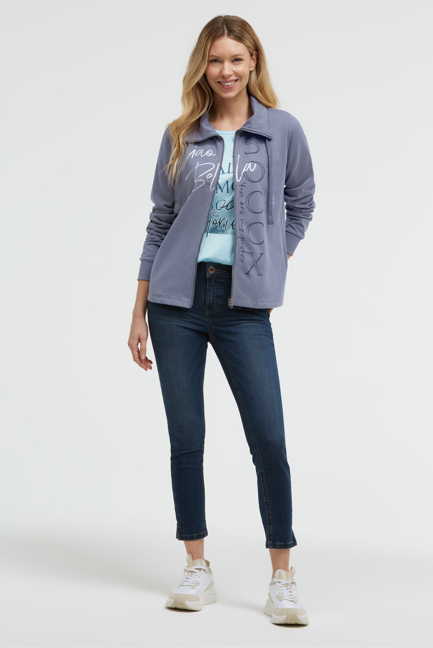 Bluza rozpinana z wysoką stójką i nadrukami foliowymi - 3