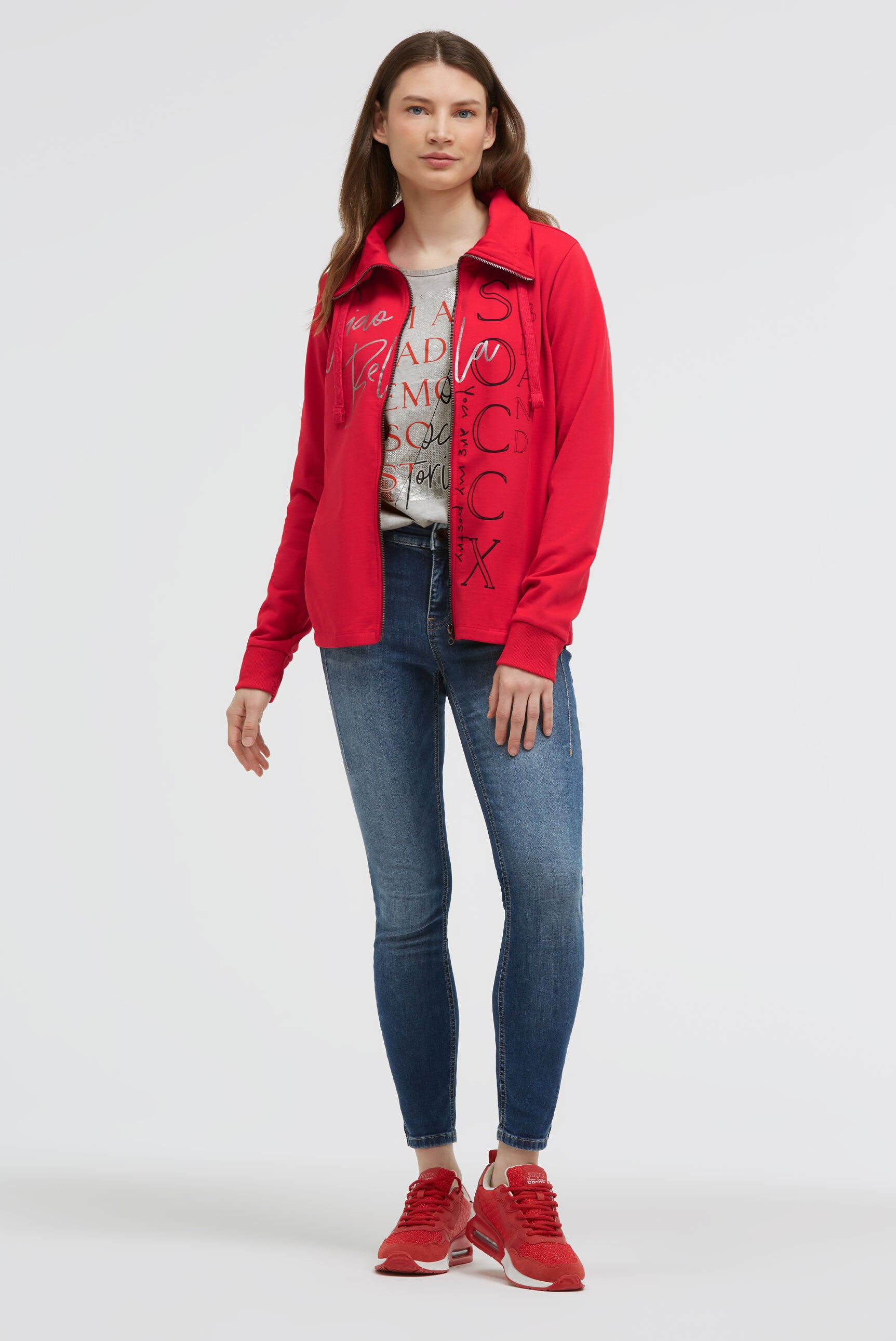 Bluza rozpinana z wysoką stójką i nadrukami foliowymi - 3
