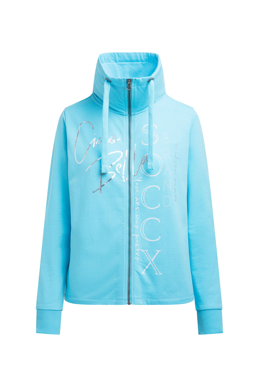 Sweatjacke mit hohem Kragen und Folienprints summer aqua