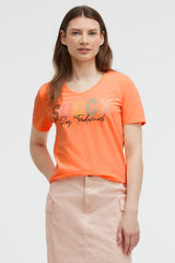 T-shirt basic z logo i dekoltem w serek
