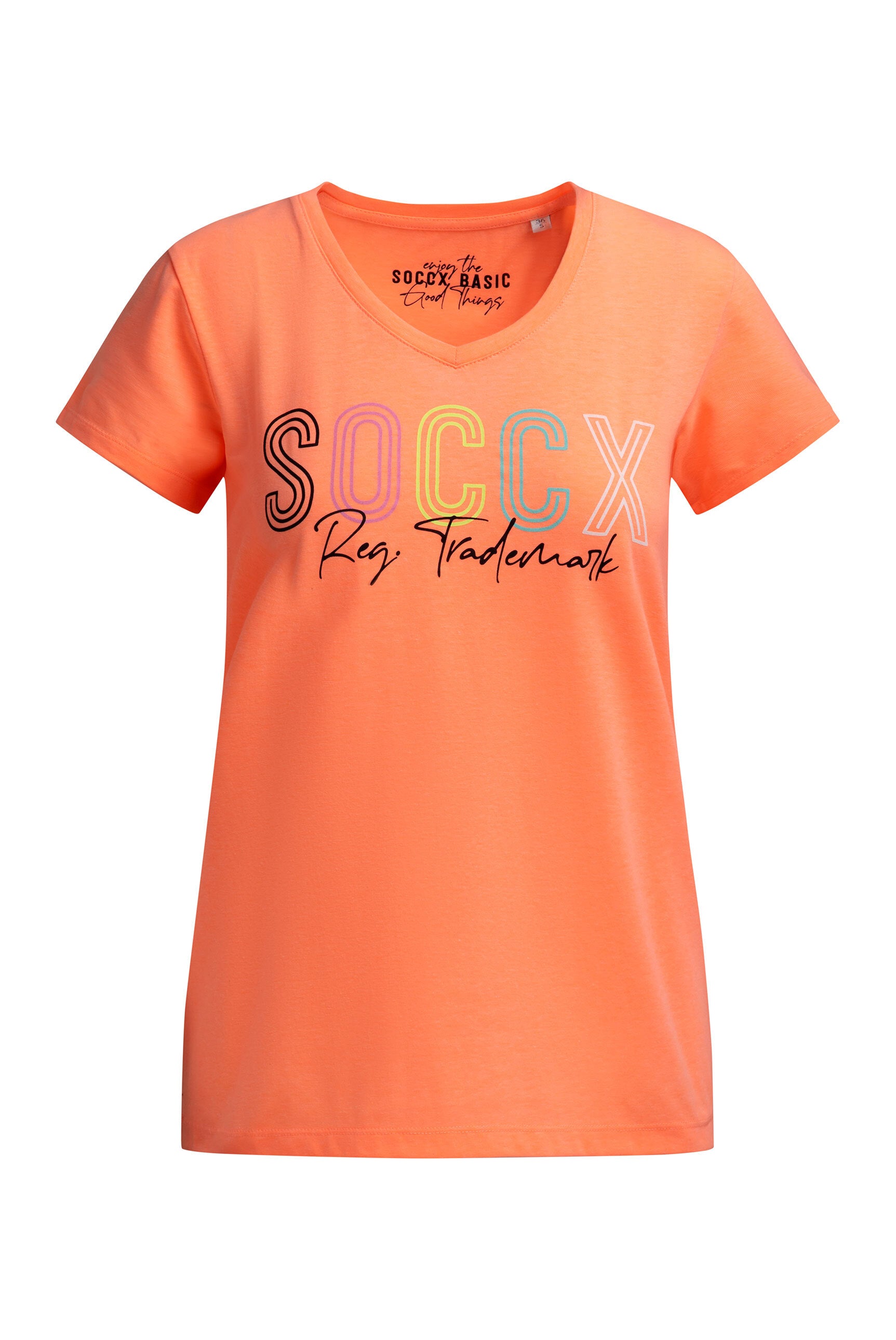 T-shirt basic z logo i dekoltem w serek - 1