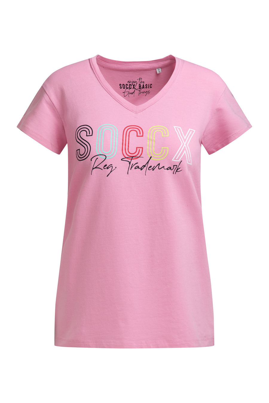 Basic Logo T-Shirt mit V-Ausschnitt pink blush