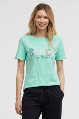 T-shirt basic z logo i dekoltem łódkowym