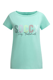 T-shirt basic z logo i dekoltem łódkowym