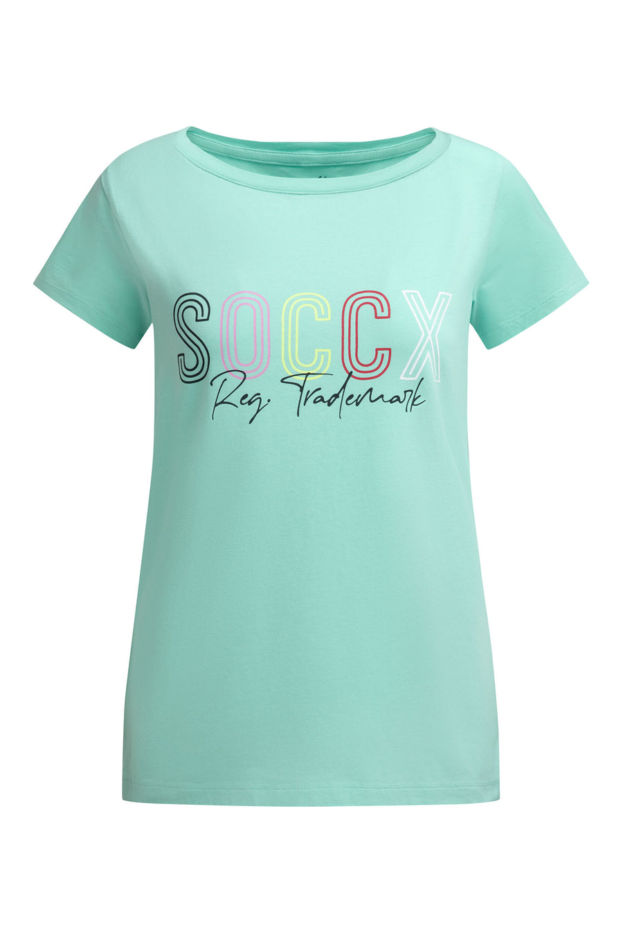Basic Logo T-Shirt mit U-Boot-Ausschnitt crystal aqua