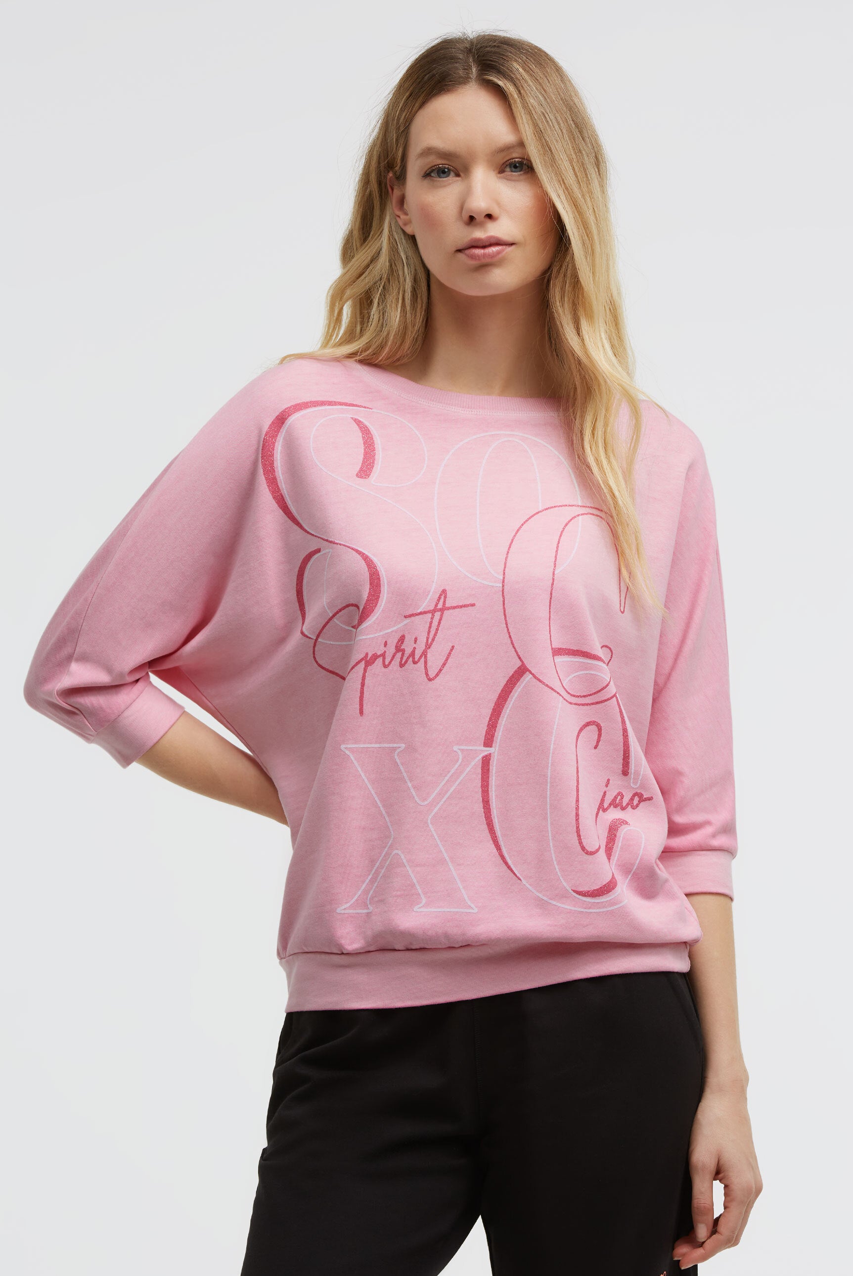 Bluza basic ze skróconymi rękawami i grafiką - 2