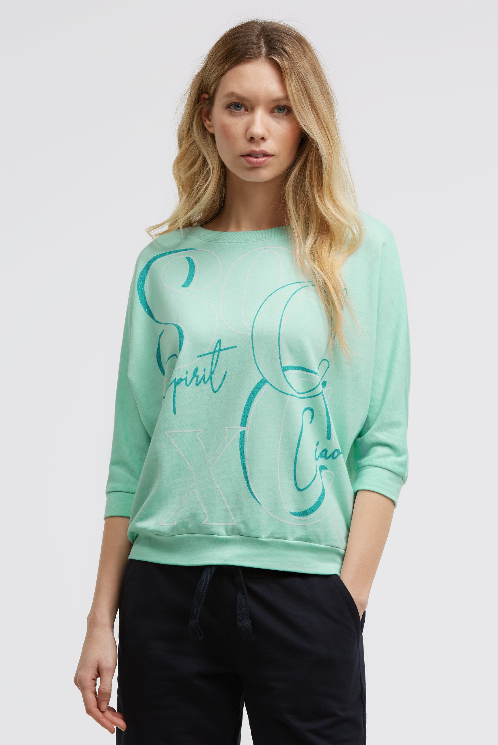 Bluza basic ze skróconymi rękawami i grafiką