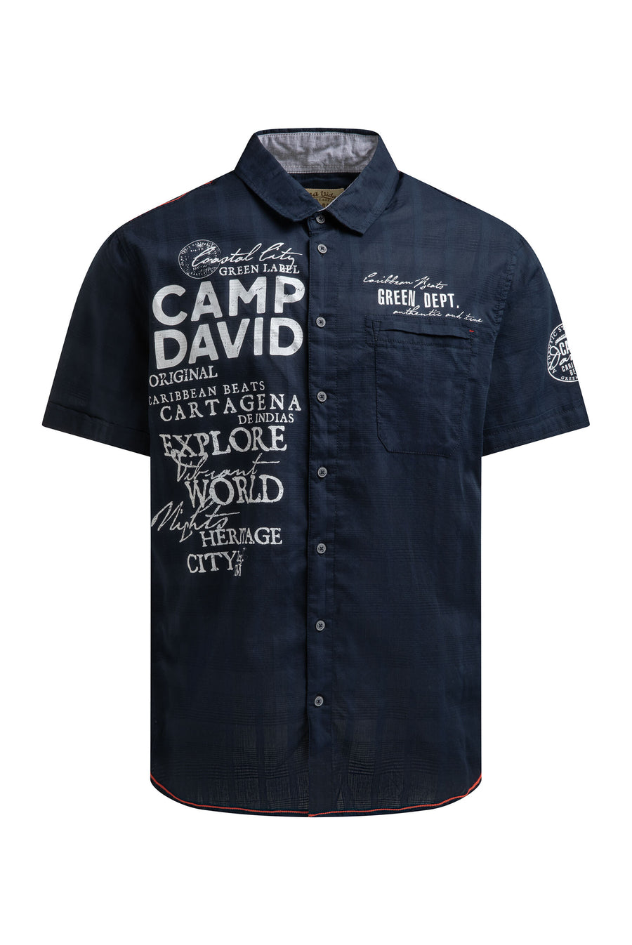 Kurzarmhemd mit Webstruktur und Logo Prints blue navy