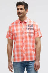 Karohemd Kurzarm mit Logo Print und Stickereien flame orange
