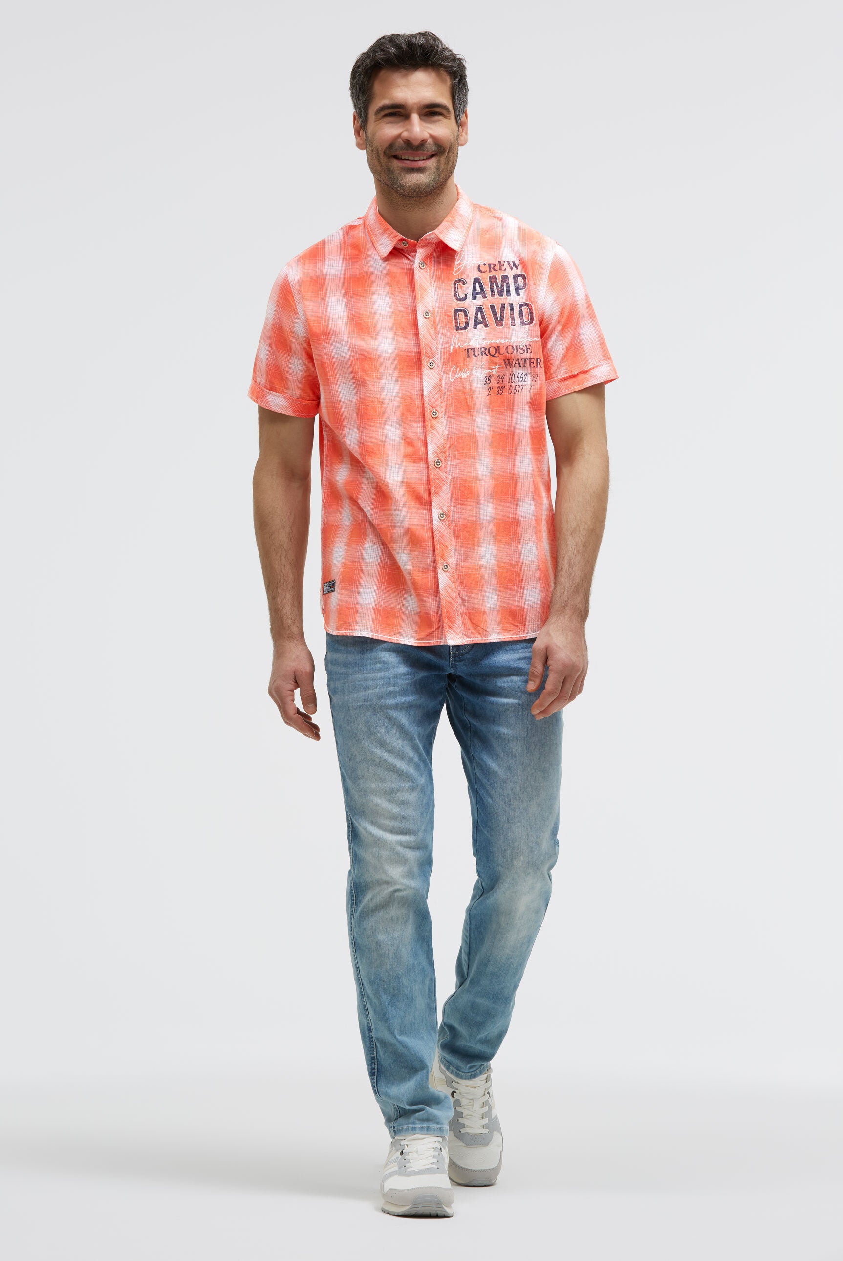 Karohemd Kurzarm mit Logo Print und Stickereien flame orange - 3
