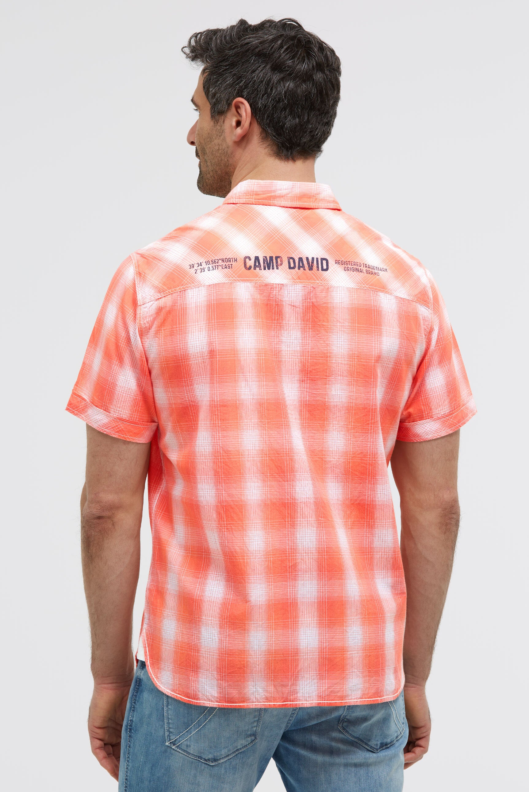 Karohemd Kurzarm mit Logo Print und Stickereien flame orange