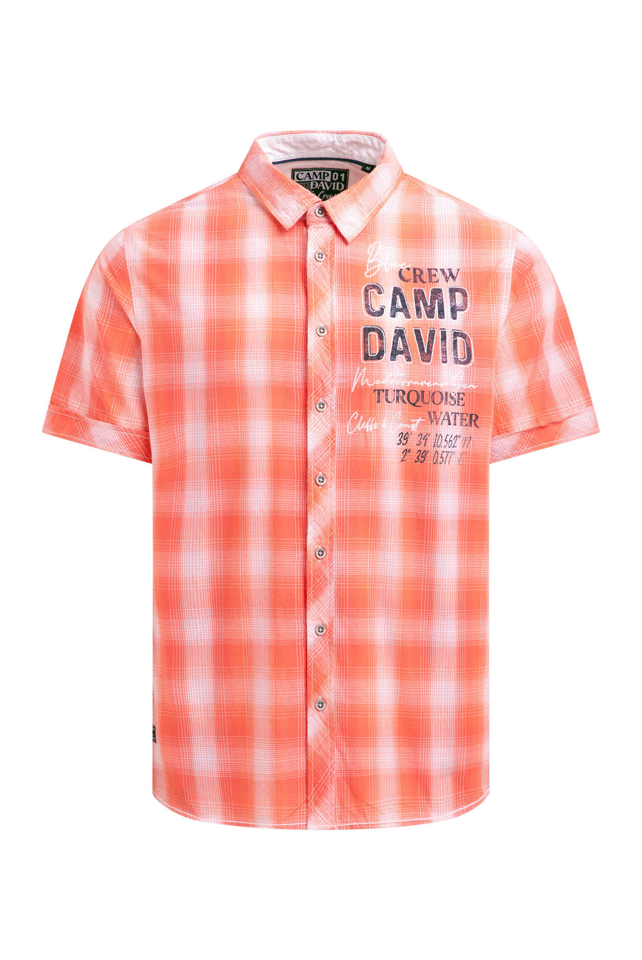 Karohemd Kurzarm mit Logo Print und Stickereien flame orange
