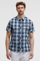 Karohemd Kurzarm mit Logo Print und Stickereien harbour blue