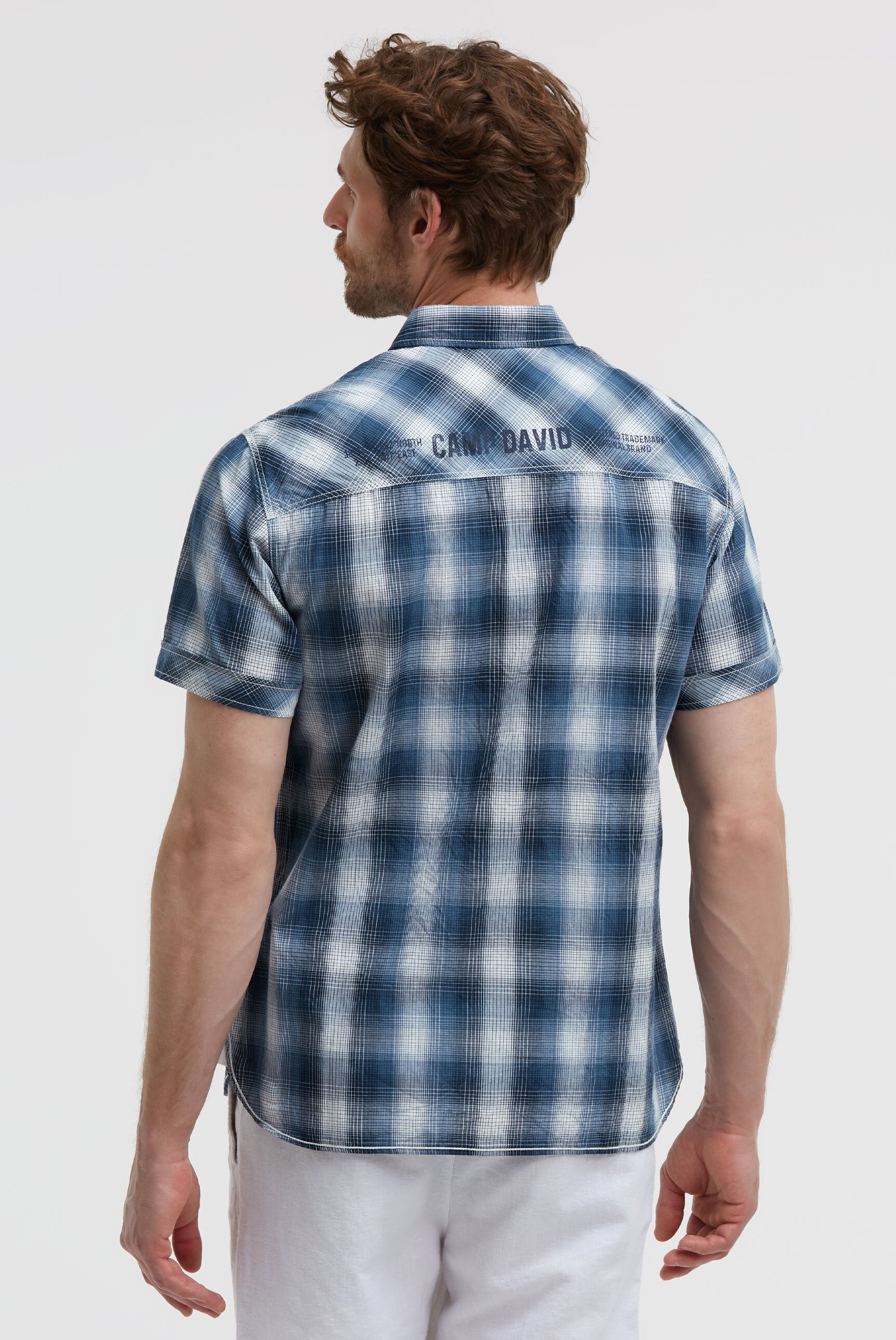 Karohemd Kurzarm mit Logo Print und Stickereien harbour blue - 5