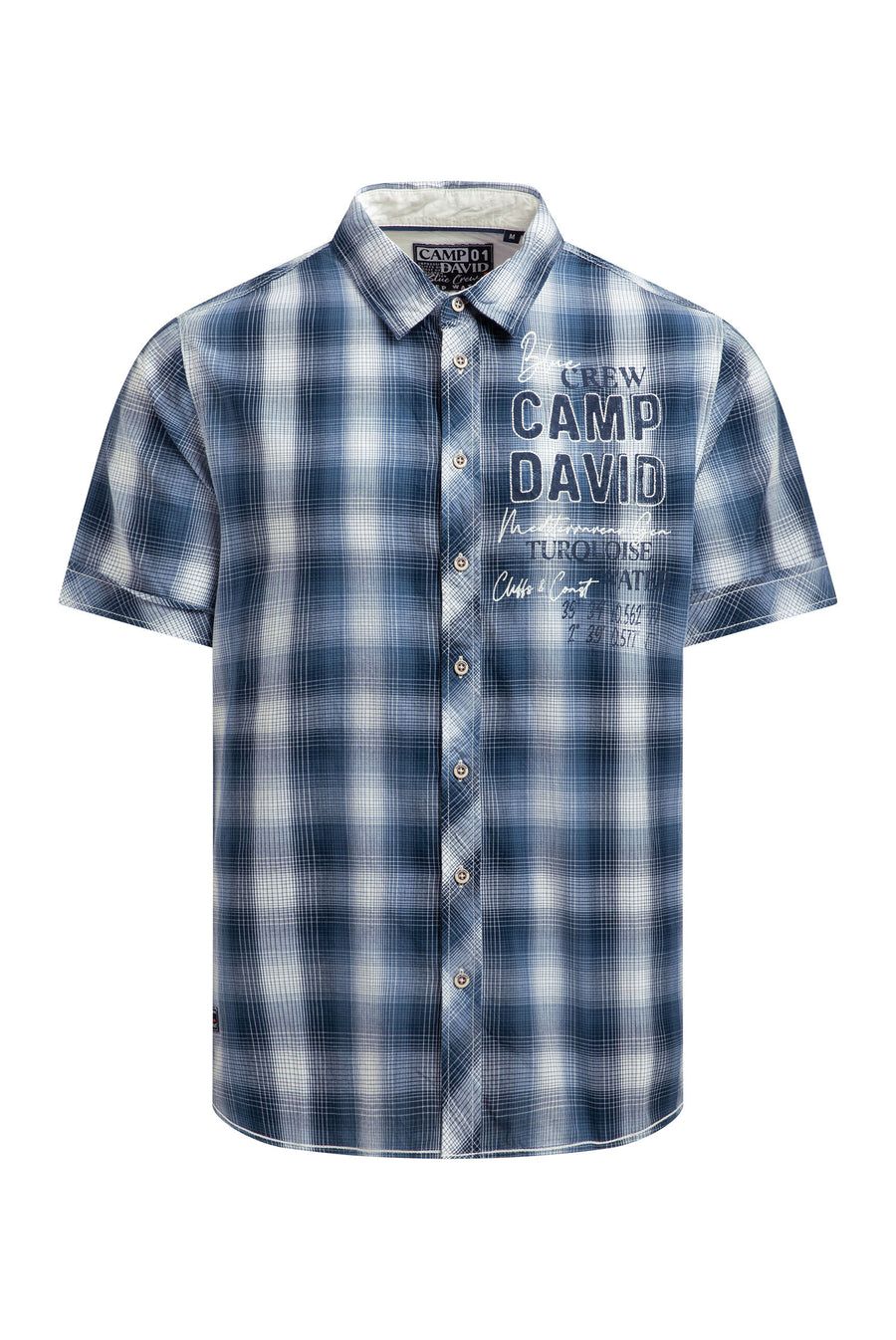 Karohemd Kurzarm mit Logo Print und Stickereien harbour blue
