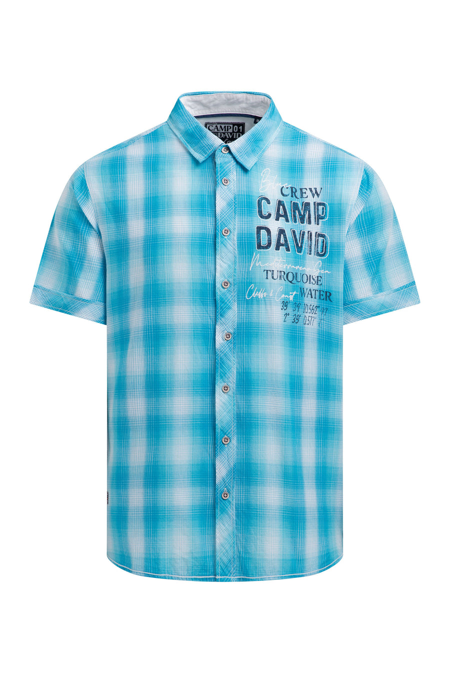 Karohemd Kurzarm mit Logo Print und Stickereien aqua