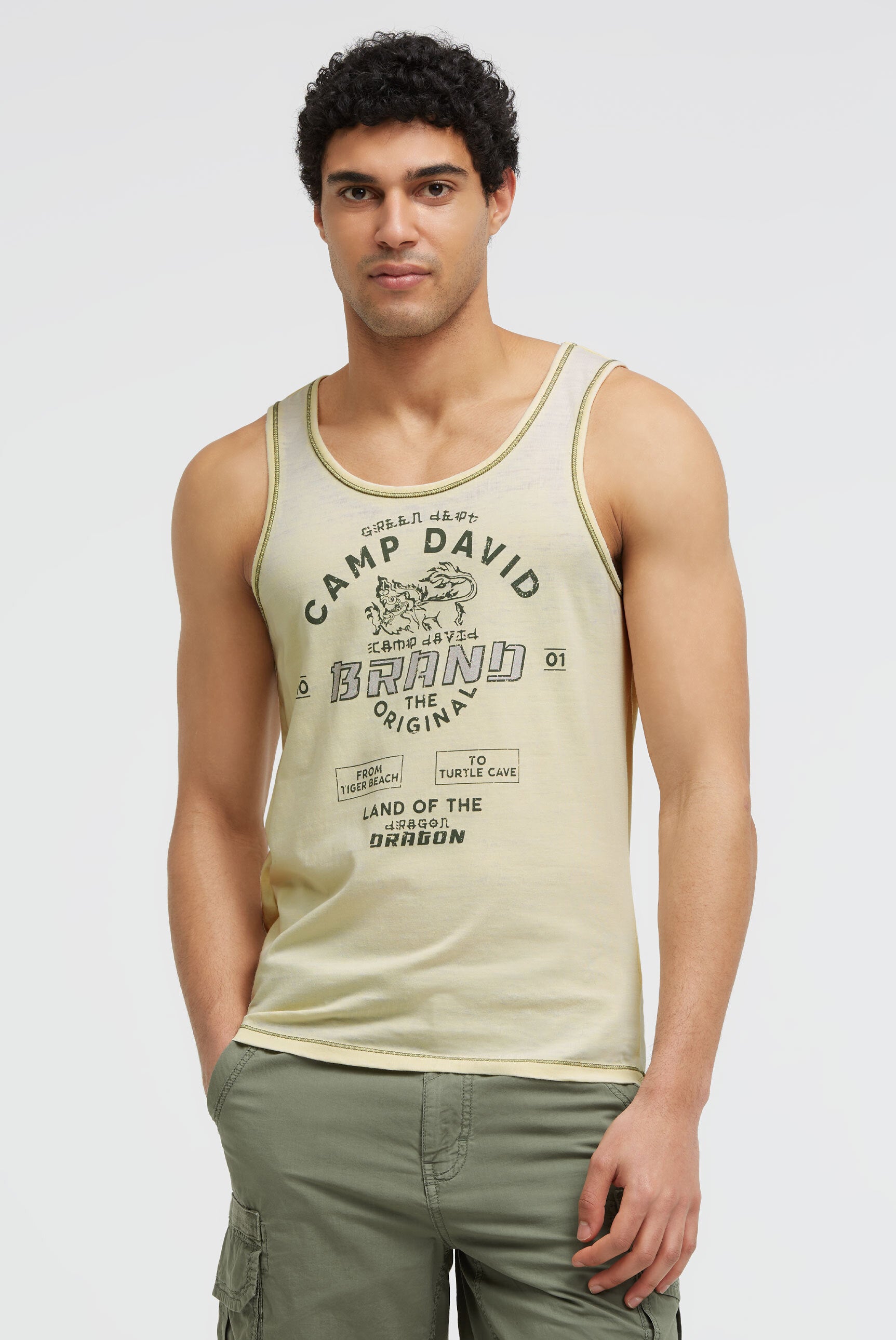 Muskelshirt mit Ausbrenner-Effekten und Print lemon juice