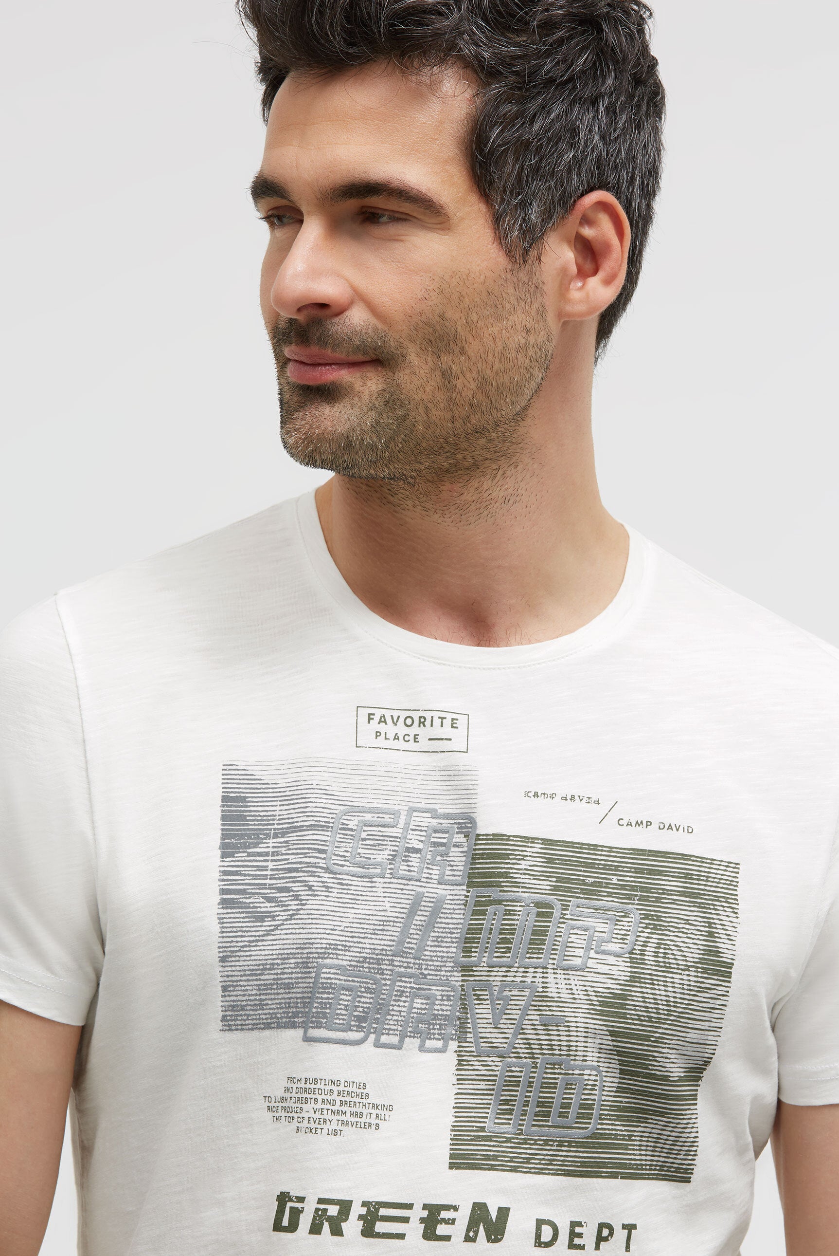 T-Shirt Rundhals mit Frontprint ivory - 4