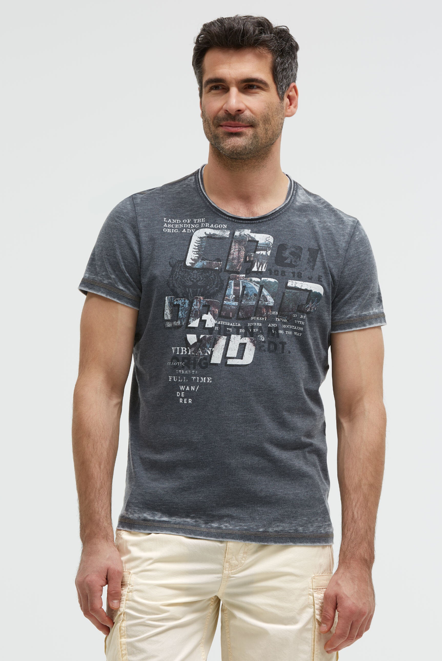 Ausbrenner-Shirt mit Photoprint faded navy
