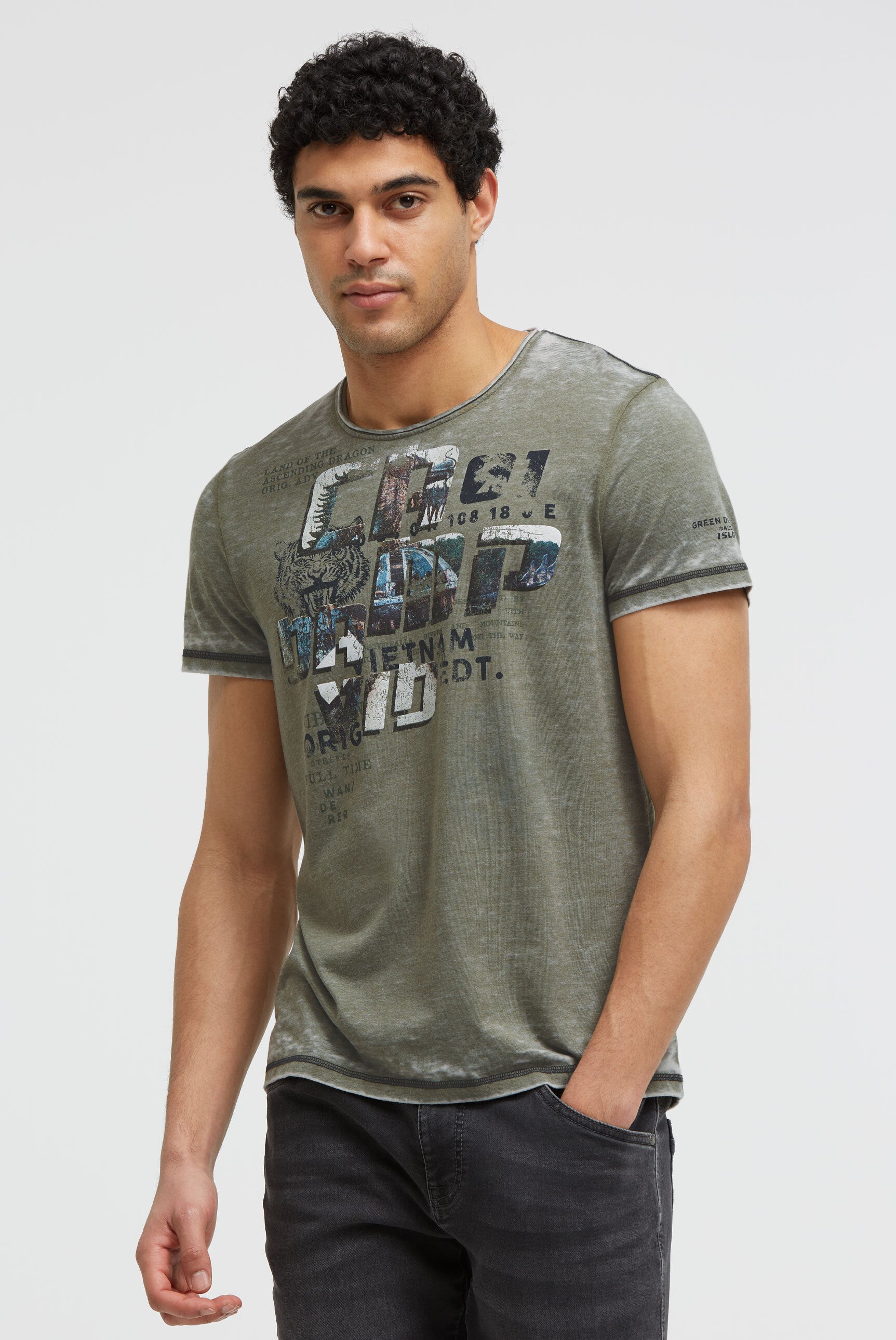 Ausbrenner-Shirt mit Photoprint green olive - 2