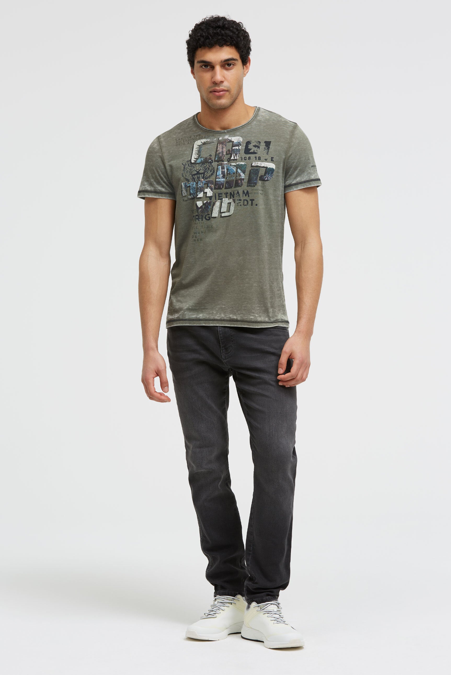 Ausbrenner-Shirt mit Photoprint green olive - 3