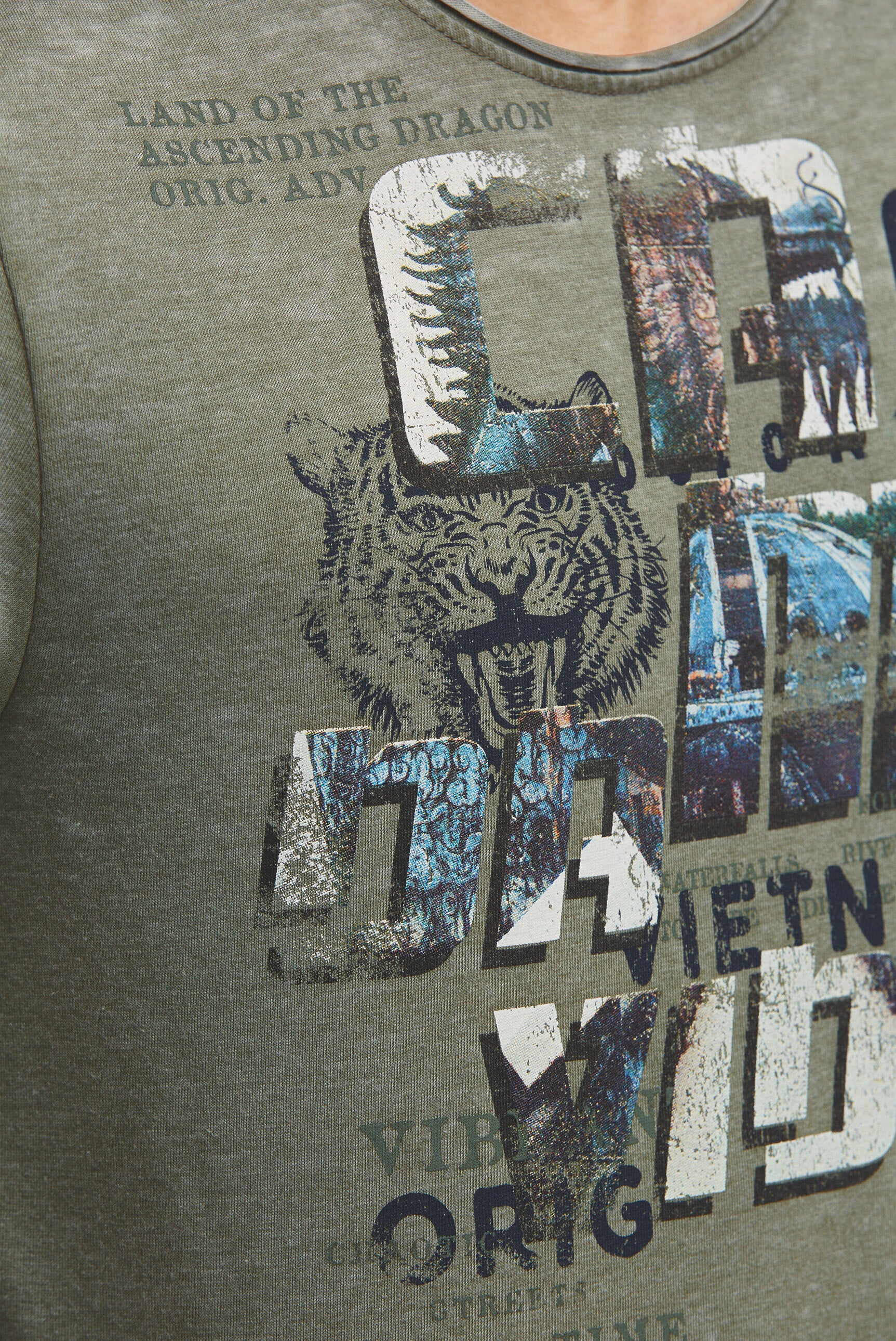 Ausbrenner-Shirt mit Photoprint green olive - 6