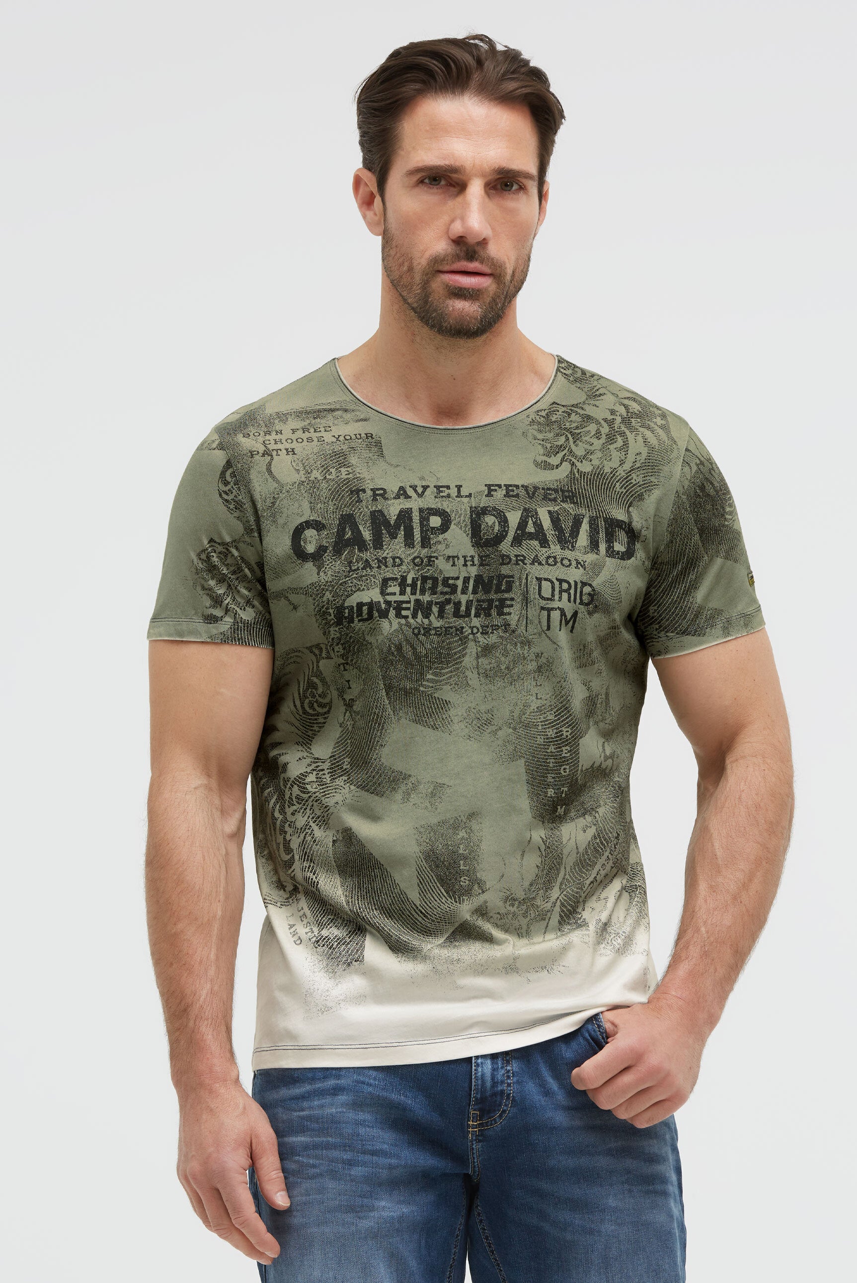 T-Shirt mit All Over Print und Spray-Wash-Effekt green olive - 2