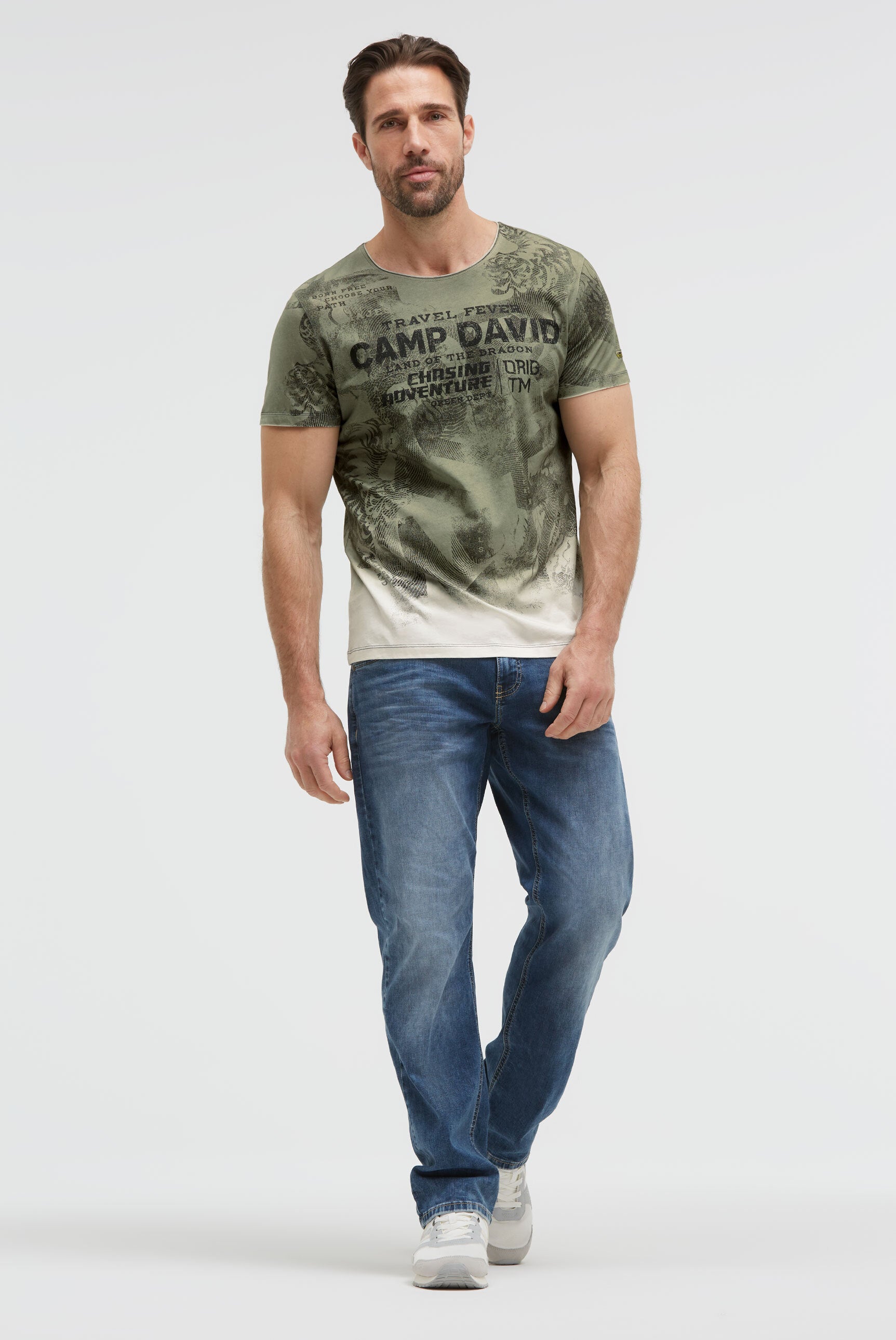 T-Shirt mit All Over Print und Spray-Wash-Effekt green olive - 3