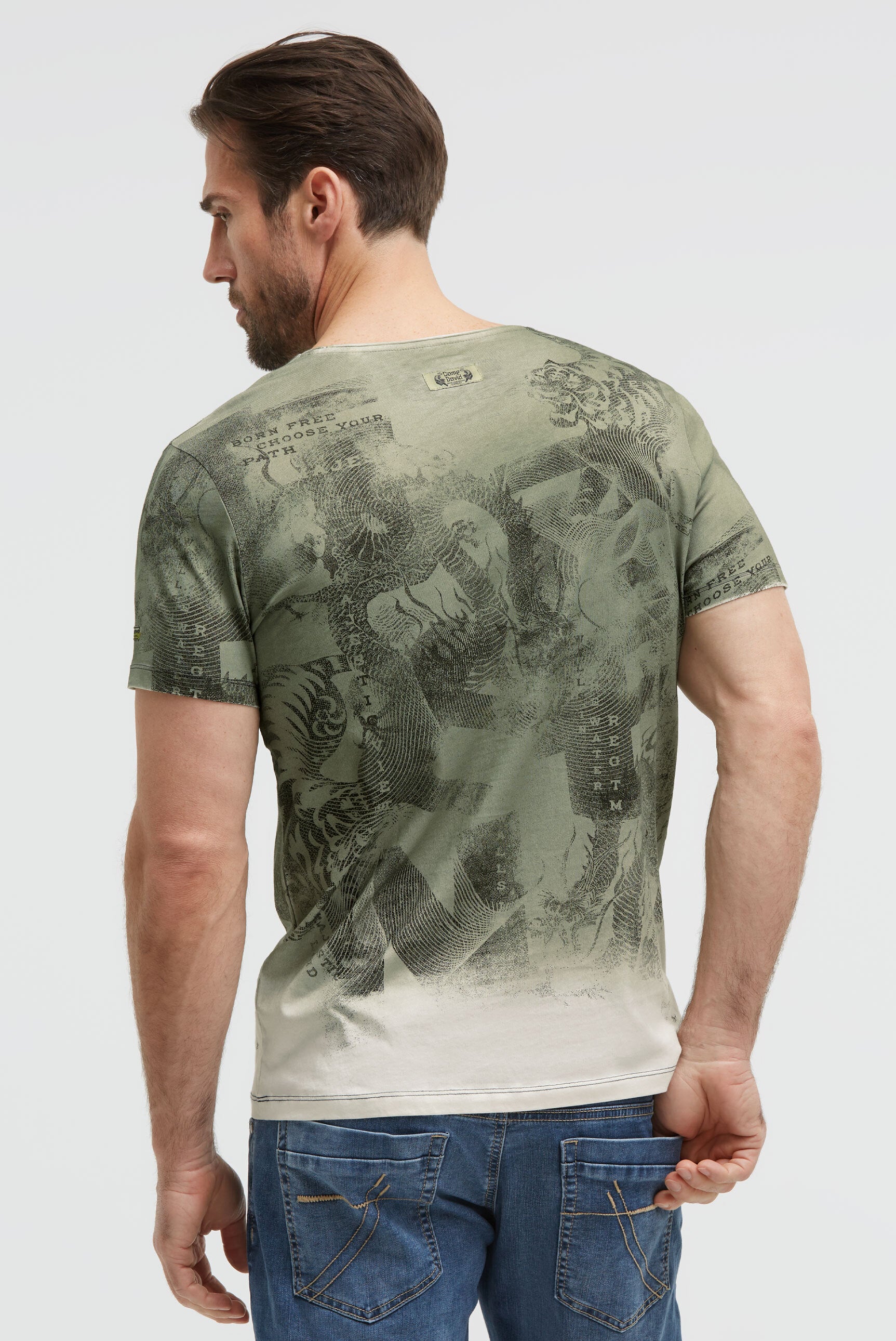 T-Shirt mit All Over Print und Spray-Wash-Effekt green olive - 5