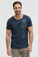 Henley-T-Shirt mit Print und Stickereien faded navy