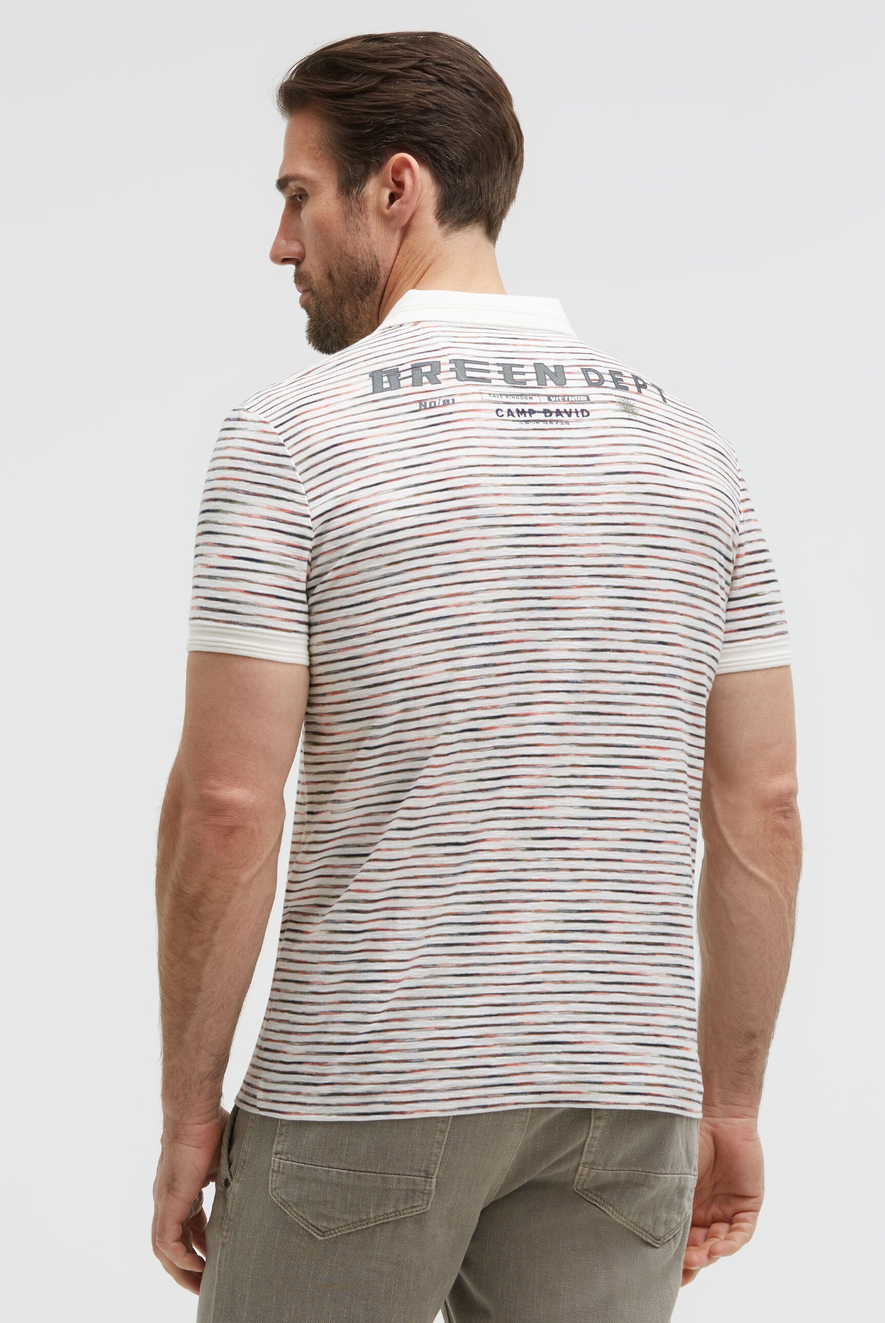 Poloshirt mit Multicolor-Streifen und Back-Artwork ivory