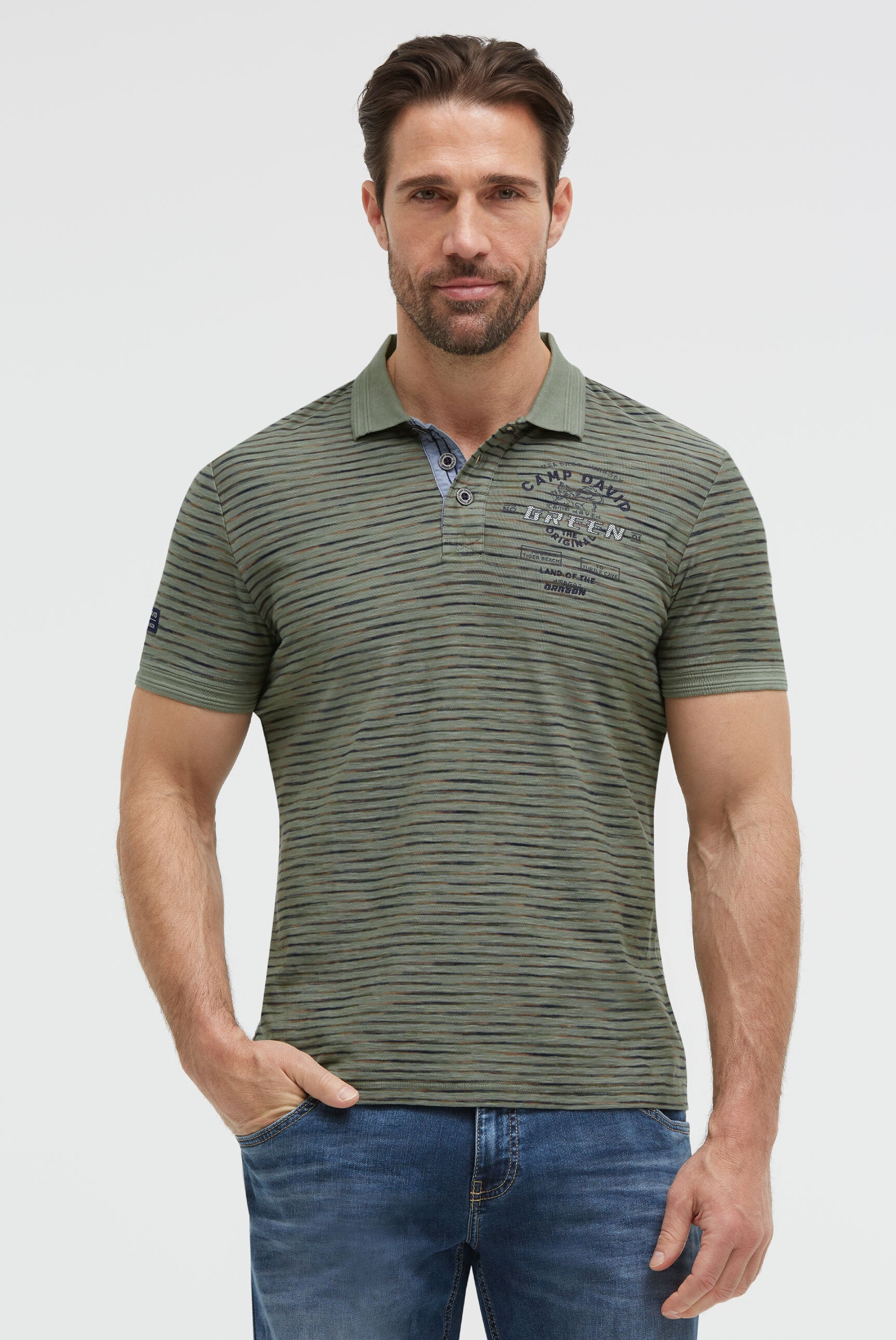 Poloshirt mit Multicolor-Streifen und Back-Artwork green olive - 2