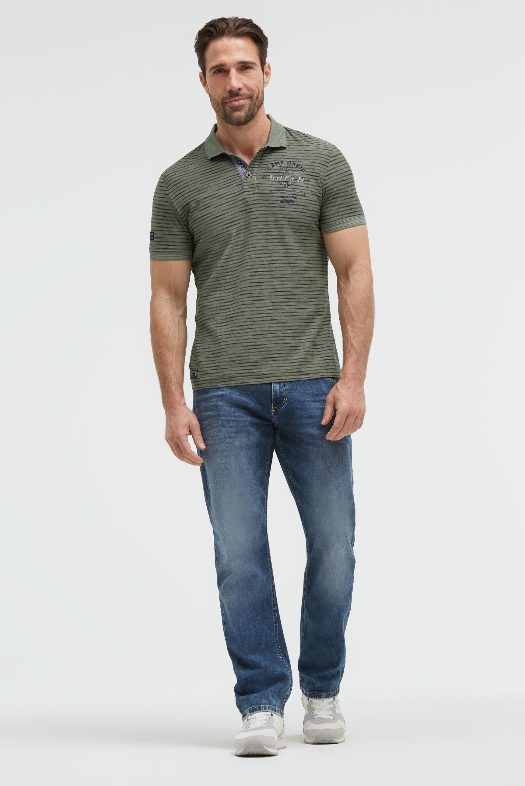 Poloshirt mit Multicolor-Streifen und Back-Artwork green olive