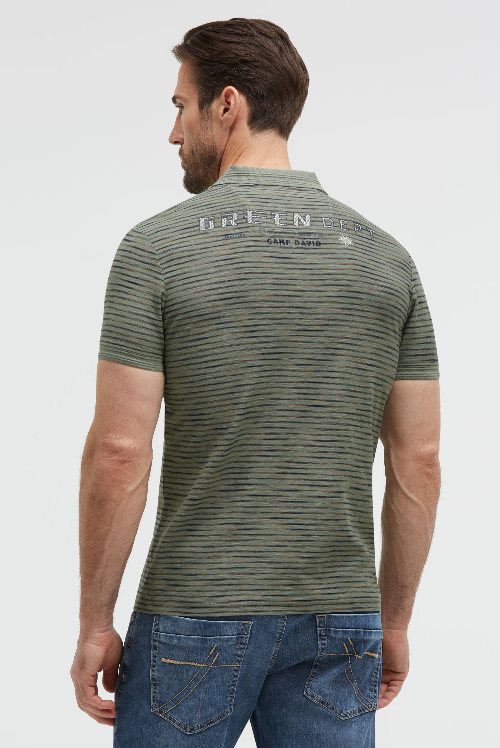 Poloshirt mit Multicolor-Streifen und Back-Artwork green olive - 5