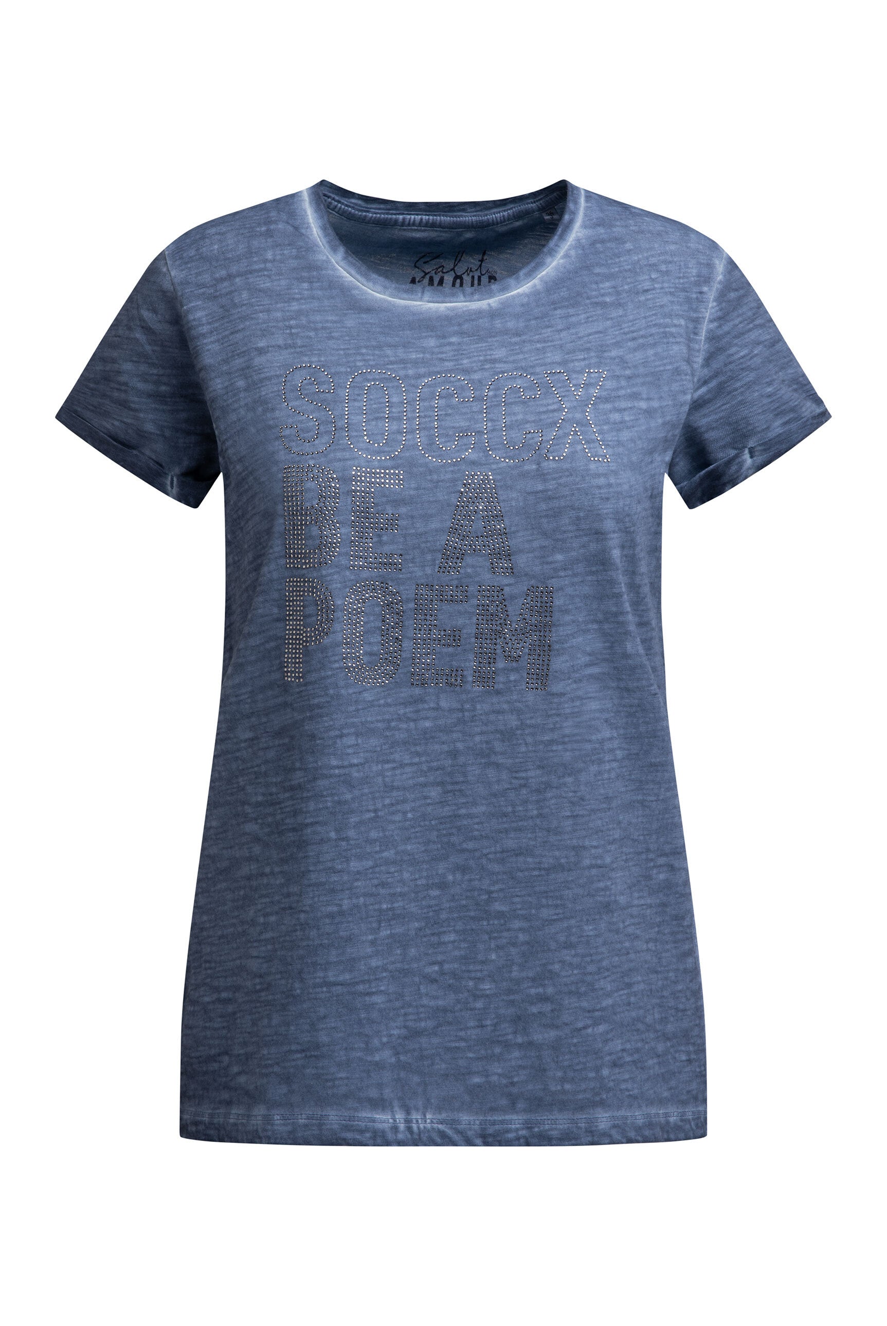 T-shirt barwiony olejem z napisem z dżetów - 1