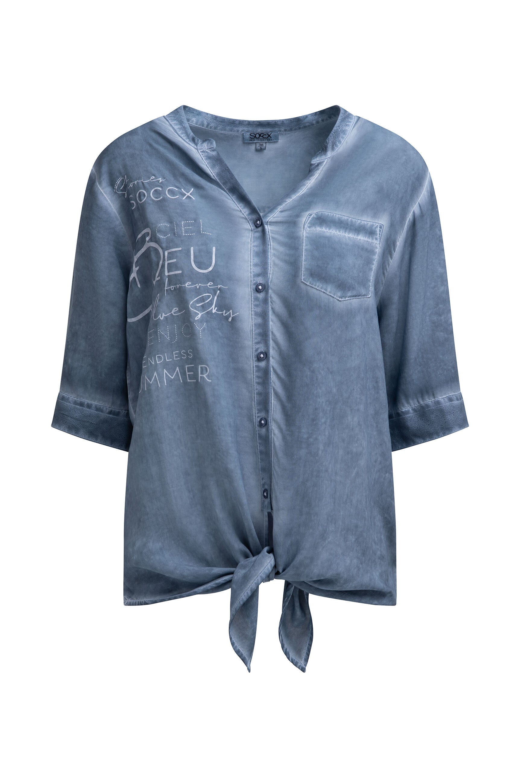 Bluse Kurzarm mit Knotensaum und Print soft azure - 1