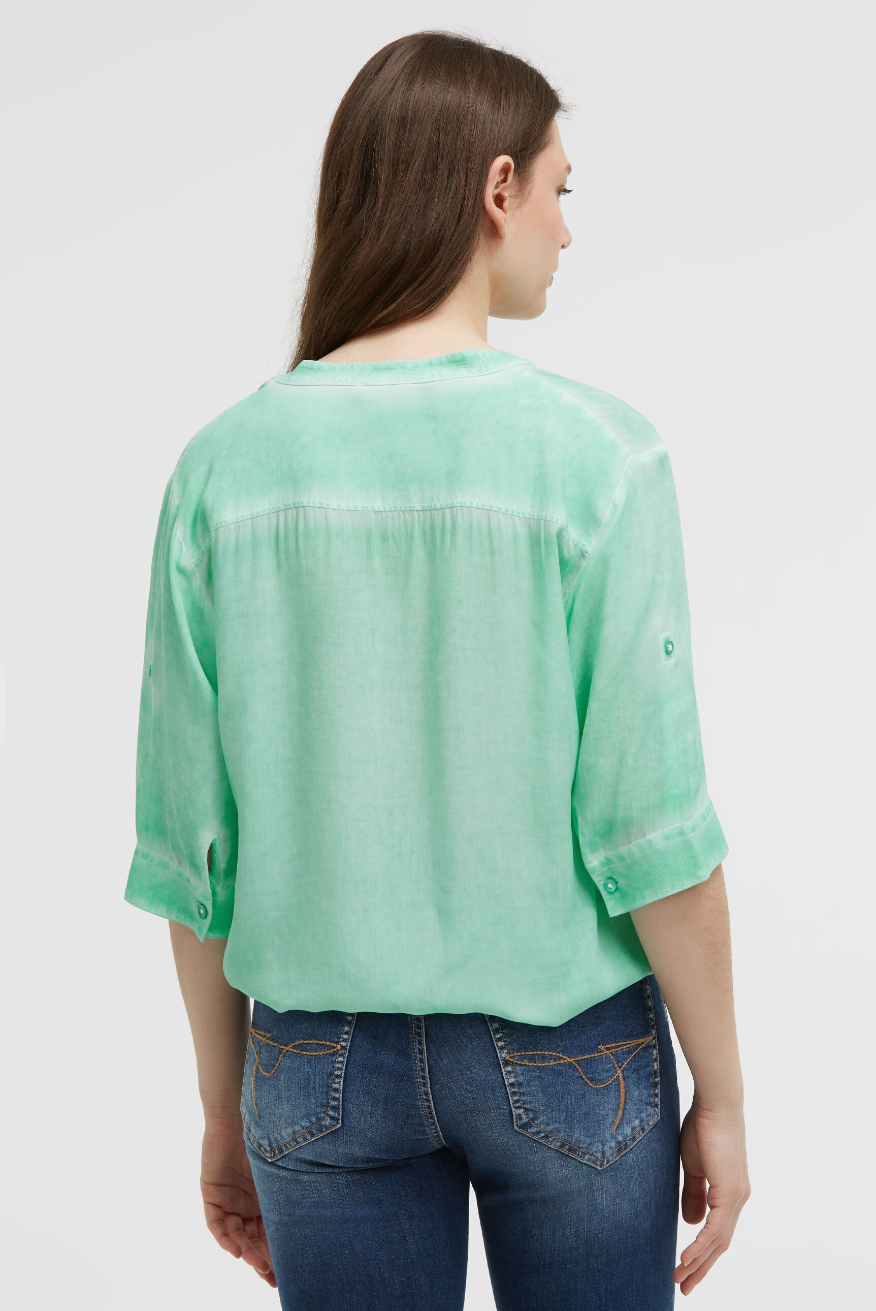 Bluse Kurzarm mit Knotensaum und Print french mint