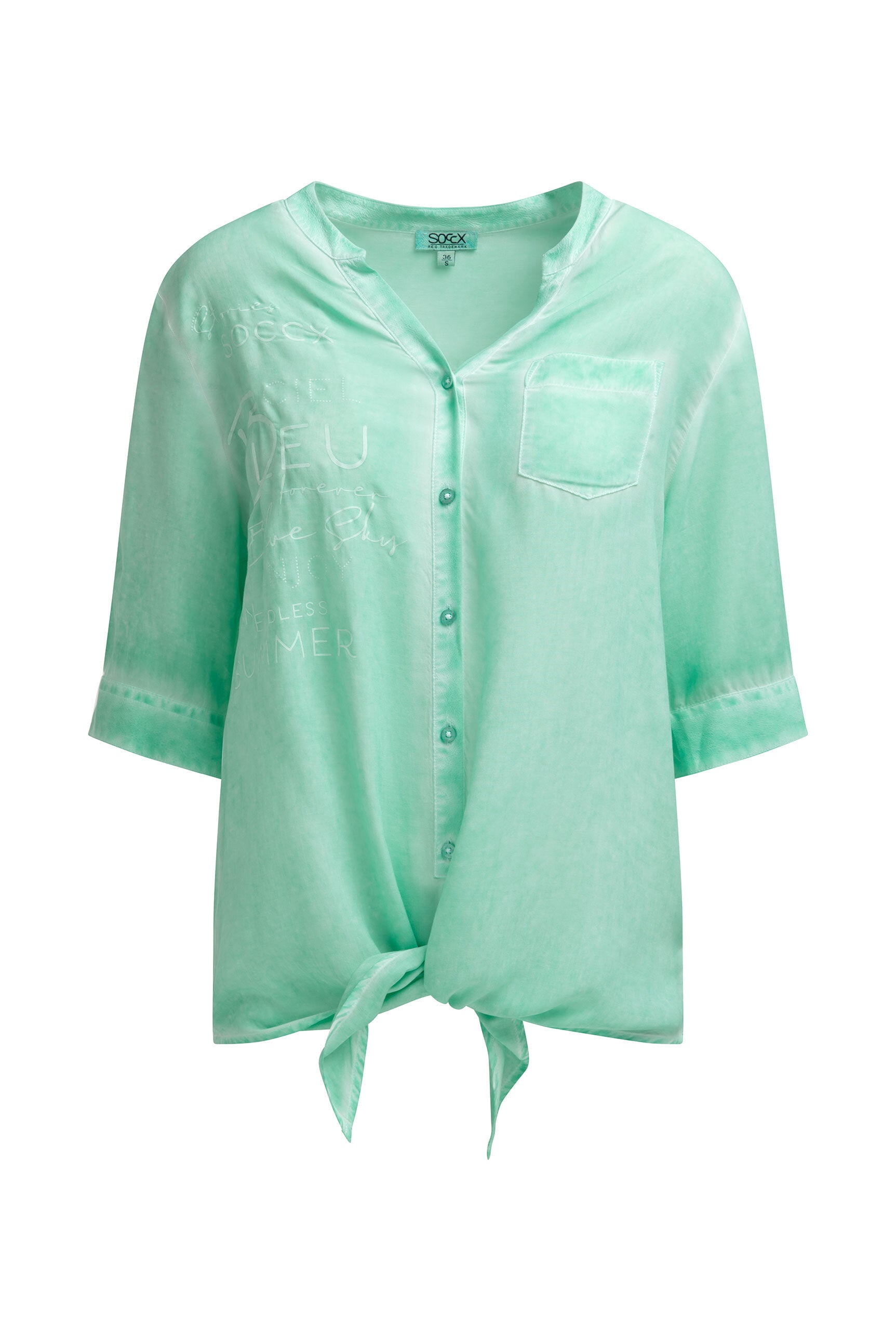 Bluse Kurzarm mit Knotensaum und Print french mint
