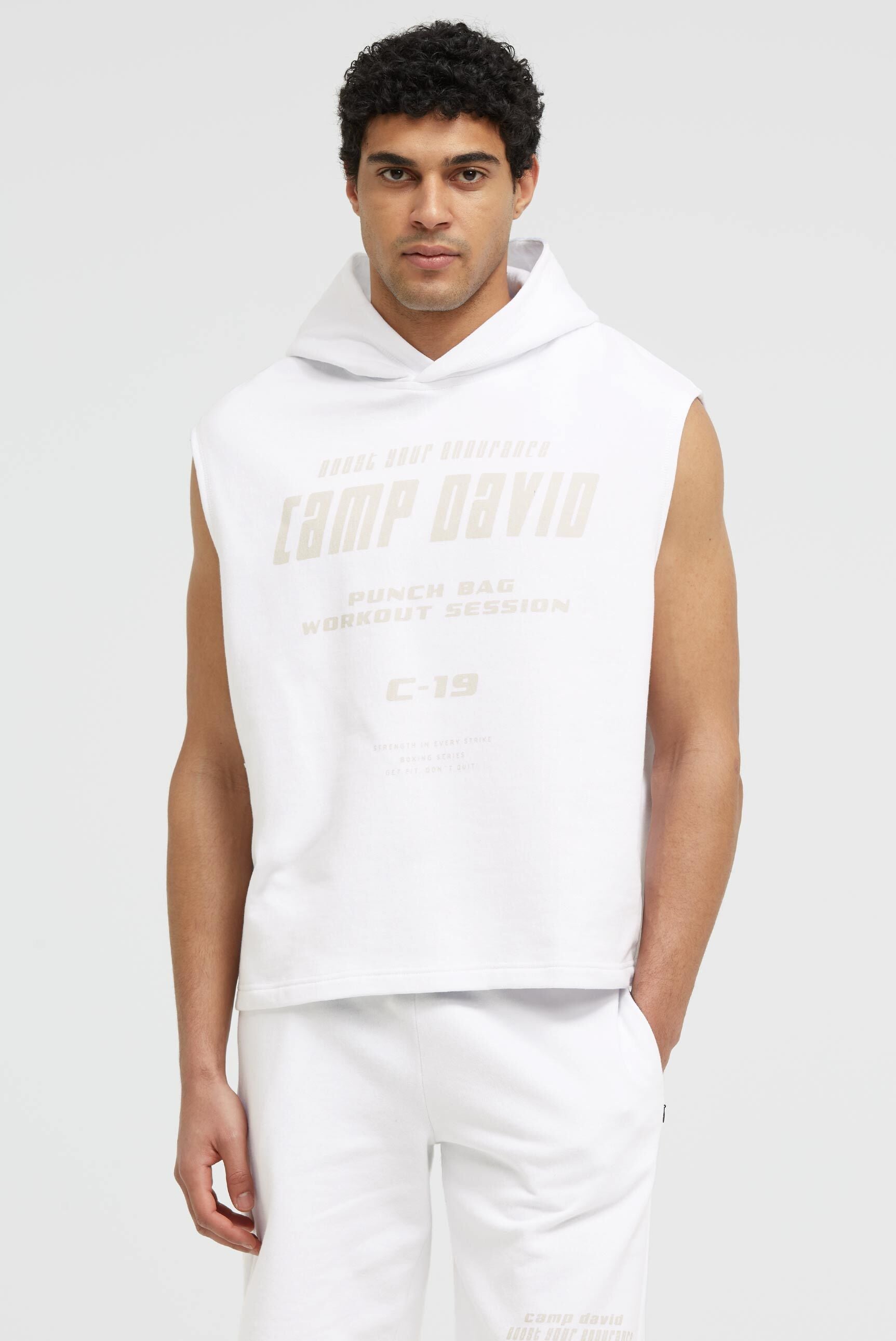 Bluza z kapturem bez rękawów z markowymi nadrukami - 2